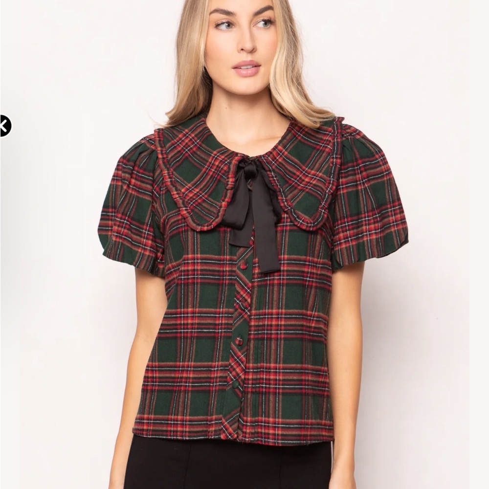 Ivy City Co Red and Green Plaid Blouse - matching men’s